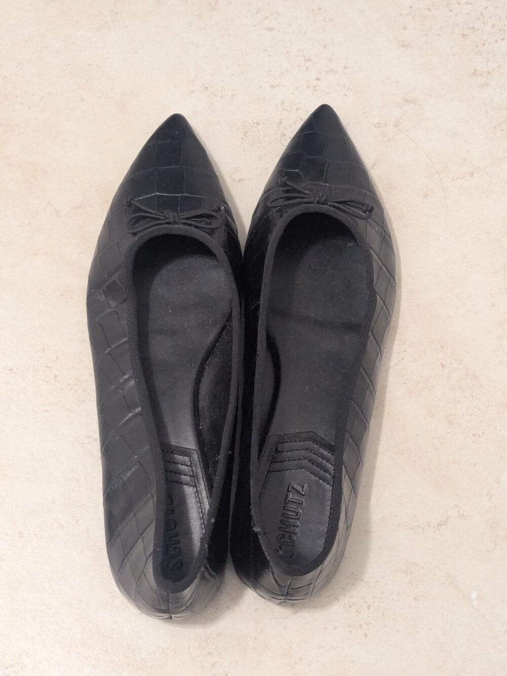 Schutz Dal Black & Brown Croc Embossed Leather Pointed Toe Flats Size 11 B - Picture 3 of 8